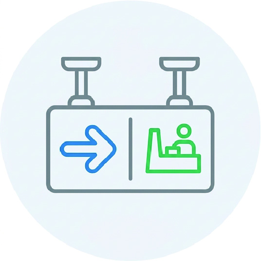 Directional signage icon for workplace navigation